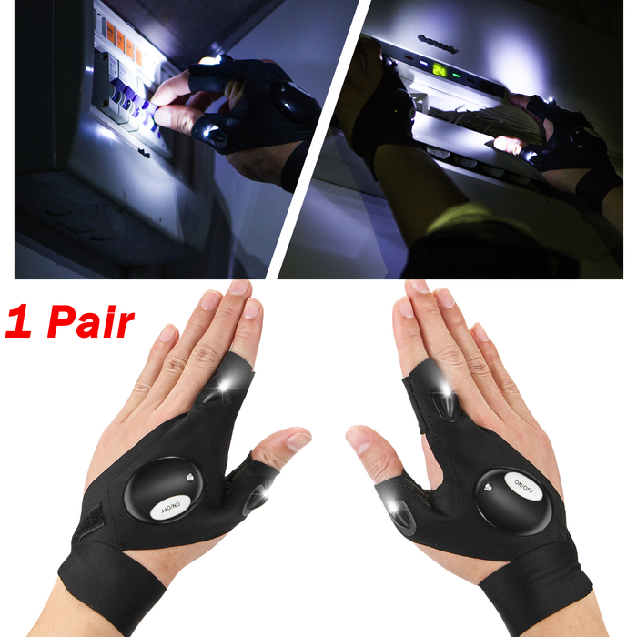 1 Pair Fingerless LED Flashlight Gloves Auto Repair Fishing Hiking