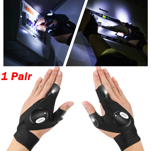 1 Pair Fingerless LED Flashlight Gloves Auto Repair Fishing Hiking