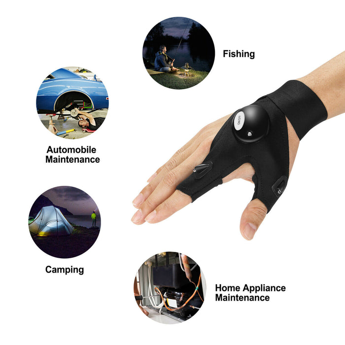 1 Pair Fingerless LED Flashlight Gloves Auto Repair Fishing Hiking