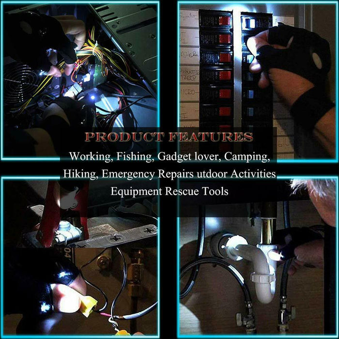 1 Pair Fingerless LED Flashlight Gloves Auto Repair Fishing Hiking