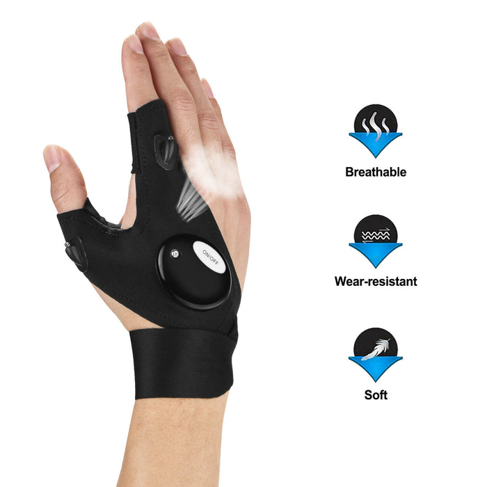 1 Pair Fingerless LED Flashlight Gloves Auto Repair Fishing Hiking