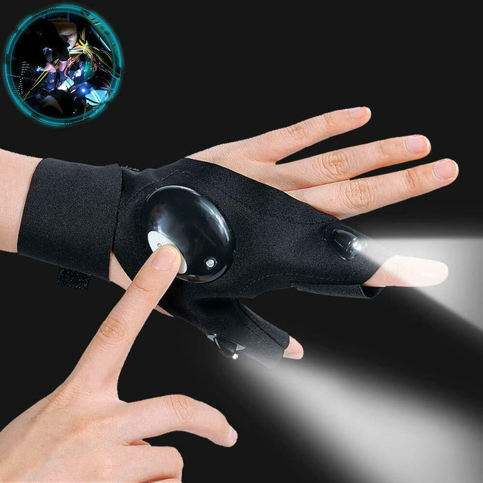 1 Pair Fingerless LED Flashlight Gloves Auto Repair Fishing Hiking