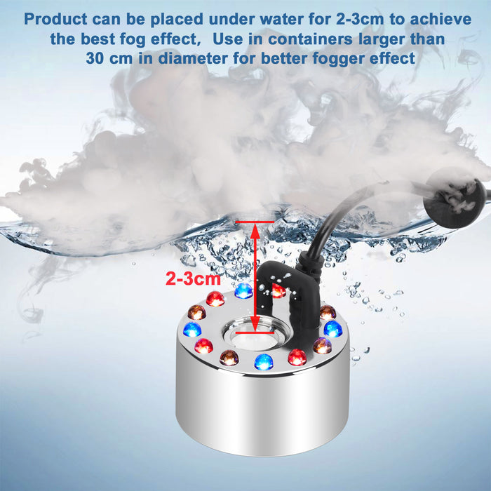 12 LED Lights Mist Maker Fogger Adjustable Fog Atomizer Mini Air Humidifier Pond