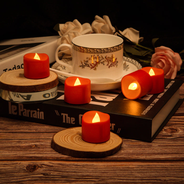 12Pcs Amber Yellow LED Tealight Flameless Candles with Timer