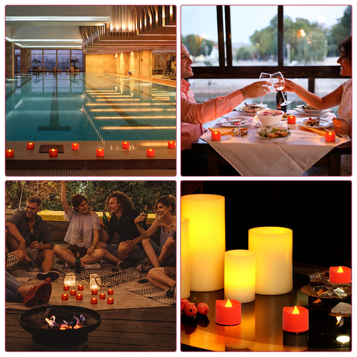 12Pcs Amber Yellow LED Tealight Flameless Candles with Timer