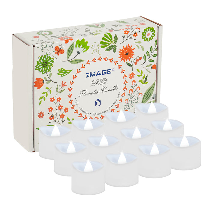 12Pcs Cool White Flickering Led Tealight Timer Candles