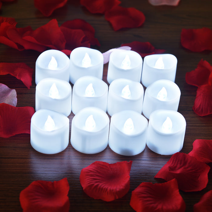 12Pcs Cool White Flickering Led Tealight Timer Candles
