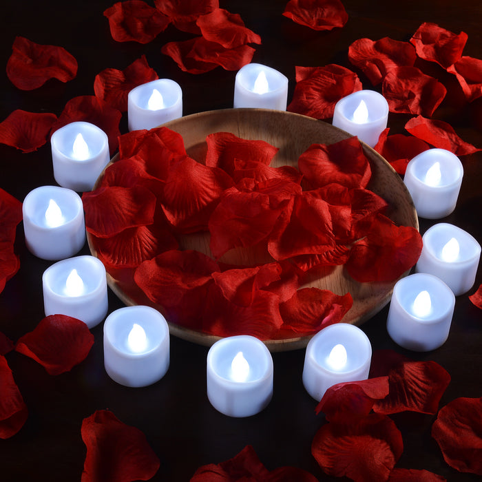 12Pcs Cool White Flickering Led Tealight Timer Candles