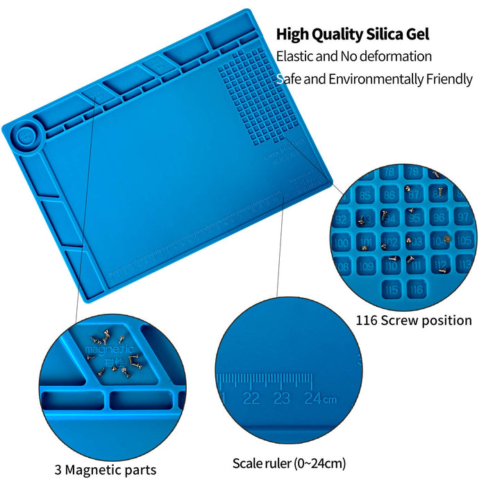 13.8" * 9.8" Magnetic Soldering Silicone Heat Insulation Mat for BGA Iron Gun Workbench Cell Phone
