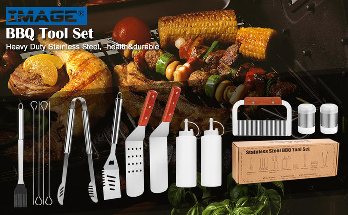 14pcs BBQ Grill Tool Set Barbecue Kabob Skewers Tongs Spatulas Brush Cutting Kit