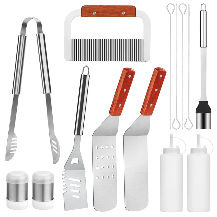 14pcs BBQ Grill Tool Set Barbecue Kabob Skewers Tongs Spatulas Brush Cutting Kit