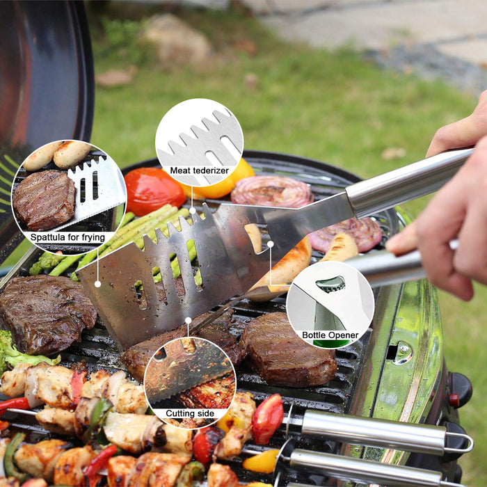 14pcs BBQ Grill Tool Set Barbecue Kabob Skewers Tongs Spatulas Brush Cutting Kit