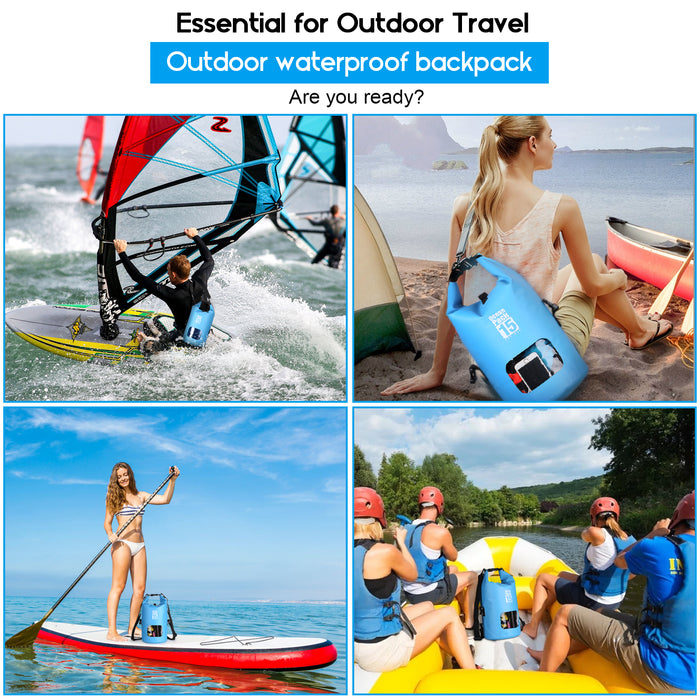 15L Waterproof Lightweight Dry Bag Rafting Boating Camping Hiking Blue