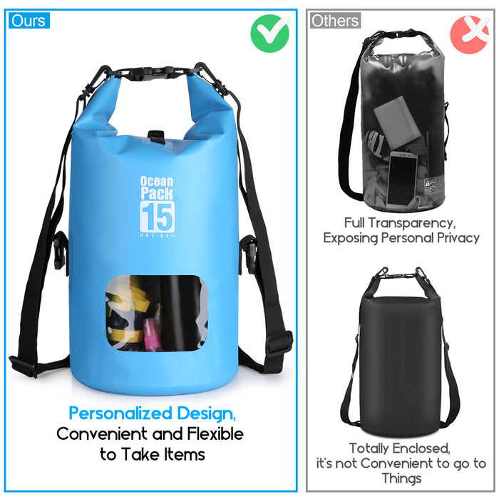 15L Waterproof Lightweight Dry Bag Rafting Boating Camping Hiking Blue