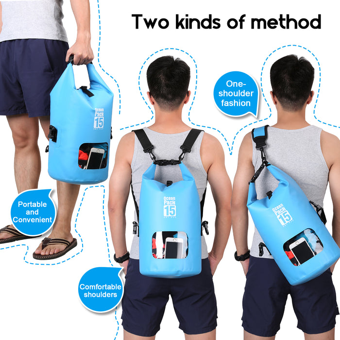 15L Waterproof Lightweight Dry Bag Rafting Boating Camping Hiking Blue