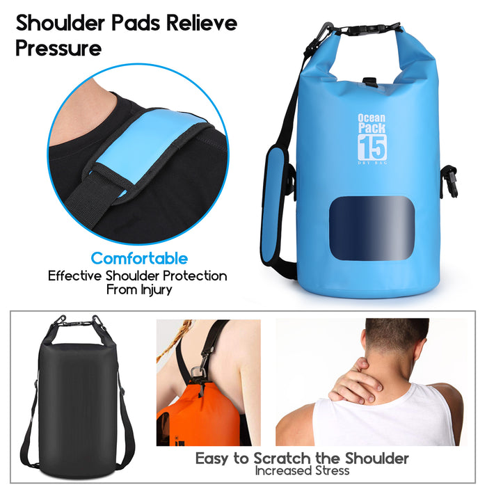 15L Waterproof Lightweight Dry Bag Rafting Boating Camping Hiking Blue