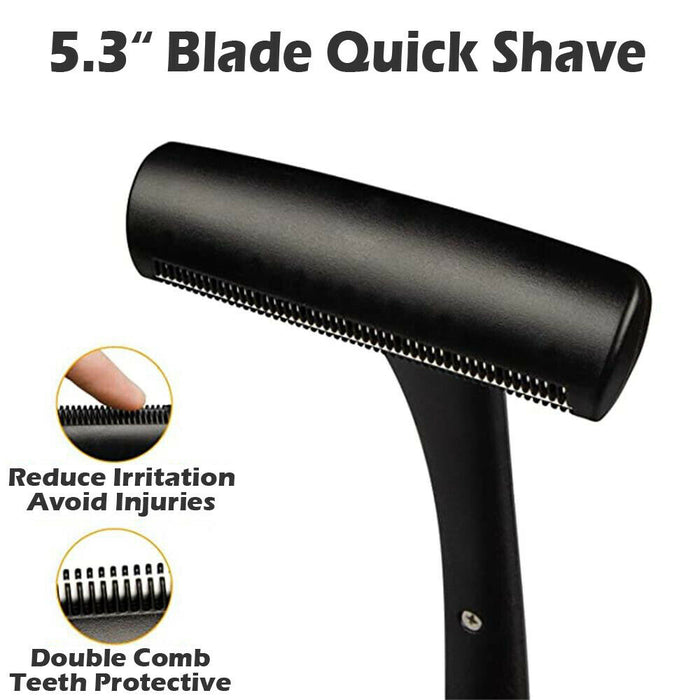 18in Back Hair Removal Body Shaver Ergonomic Handle Shave Wet/Dry w/ 13 Blades