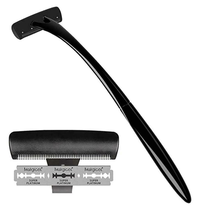 18in Back Hair Removal Body Shaver Ergonomic Handle Shave Wet/Dry w/ 13 Blades