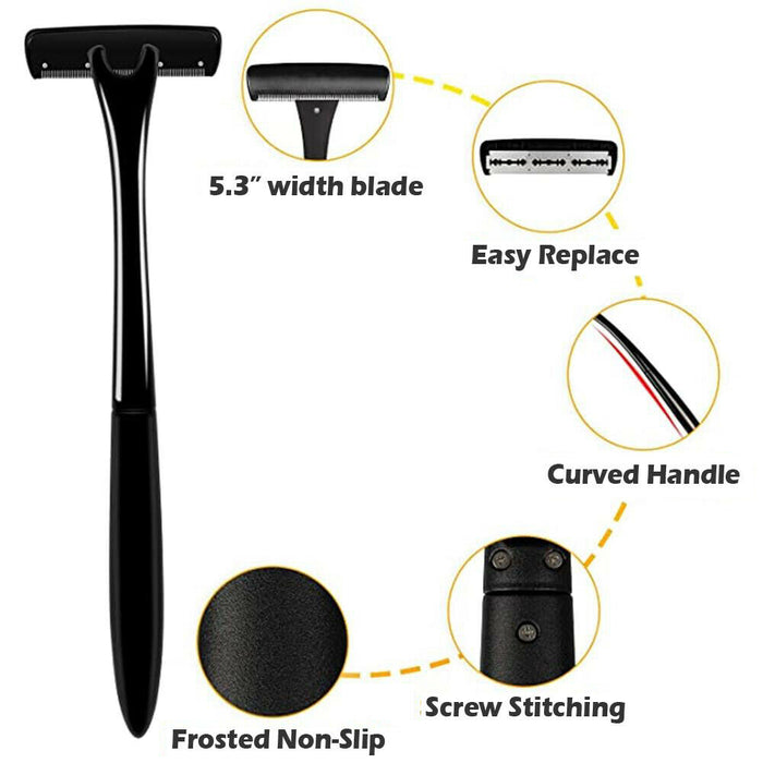 18in Back Hair Removal Body Shaver Ergonomic Handle Shave Wet/Dry w/ 13 Blades