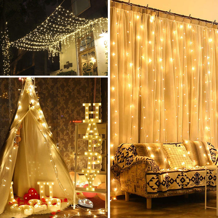 19.6*6.6FT 448LED Warm White Waterproof String Fairy Curtain Lights Window Xmas Decor