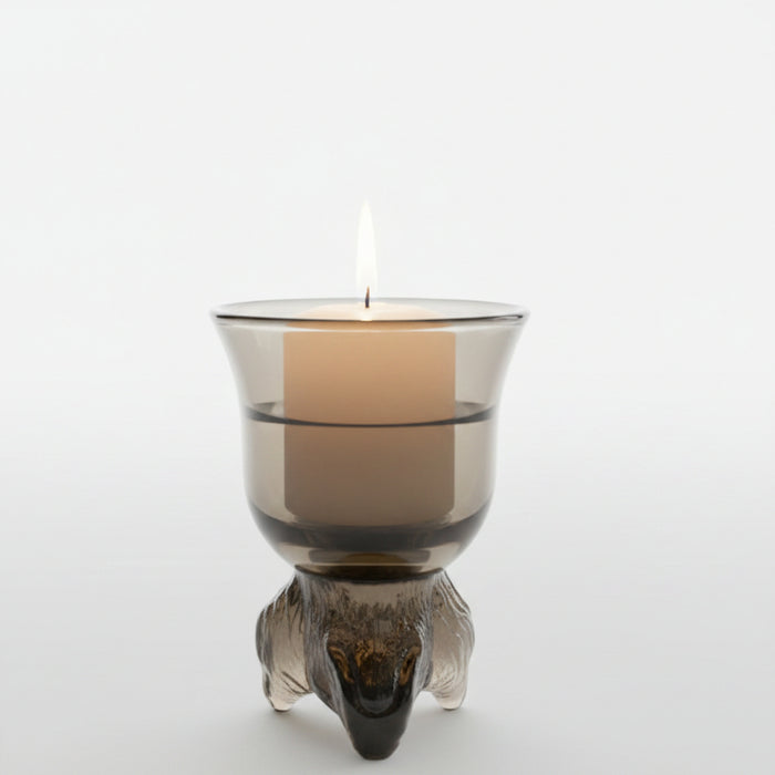 1980s Avon Chesapeake Dog Head Candle Holder - Smokey Brown Glass