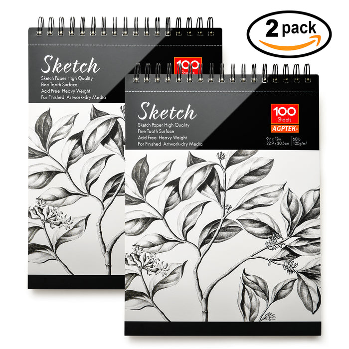 2 Pack Spiral Sketch Book 9X12" Pad 100 Sheets Drawing Paper Pencil Pastel New