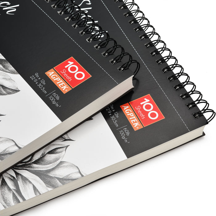 2 Pack Spiral Sketch Book 9X12" Pad 100 Sheets Drawing Paper Pencil Pastel New