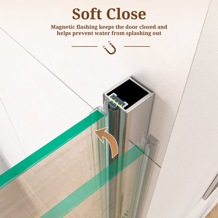 24" W x 72" H Semi-Frameless Circular Pivot Shower Door With 1/4" (6mm) Thick SGCC Tempered Glass