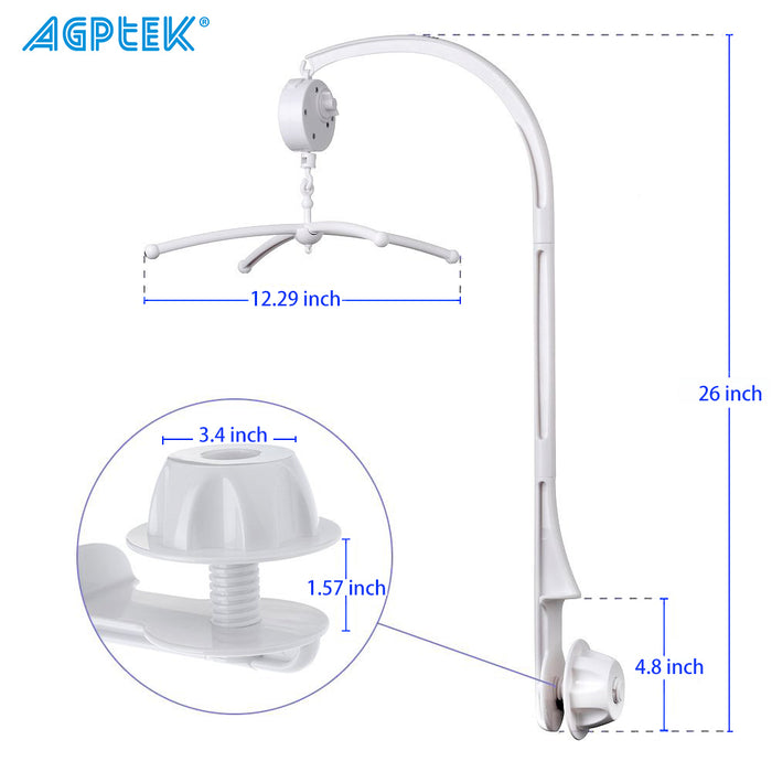 26in Rotary Baby Cot Mobile Crib Bed Toy Infant Bell Hanging Stand Arm Bracket