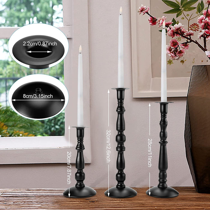 3 Pcs Black Matte Taper Candle Holder Rust-Proof Candle Stick