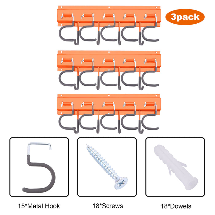 3 Set Garden Tool Organizer Wall Mounted Hanger Hooks Home Garage