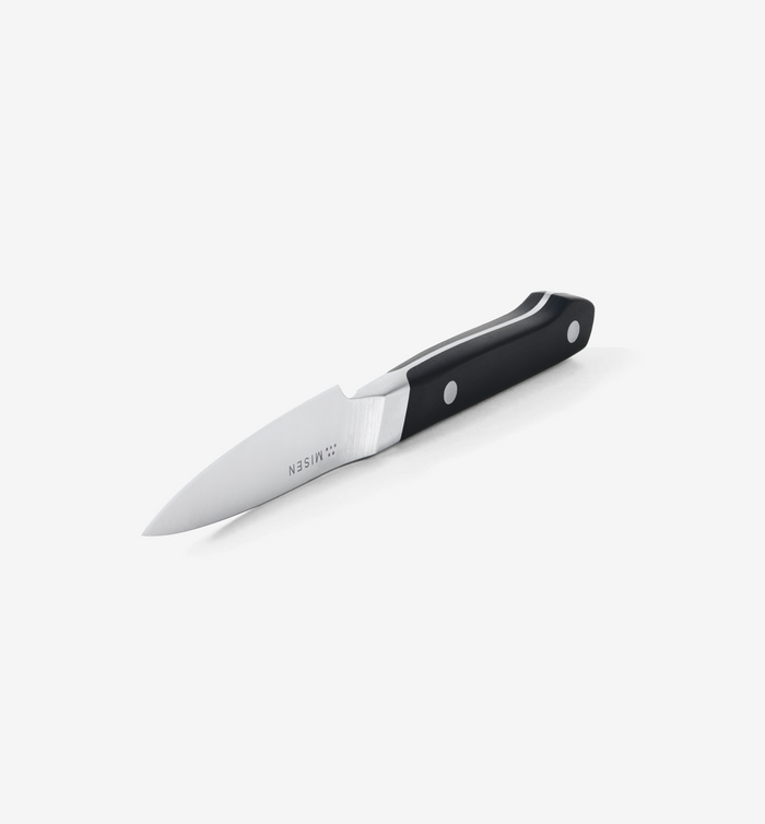 Misen paring knife with black handle and stainless steel blade