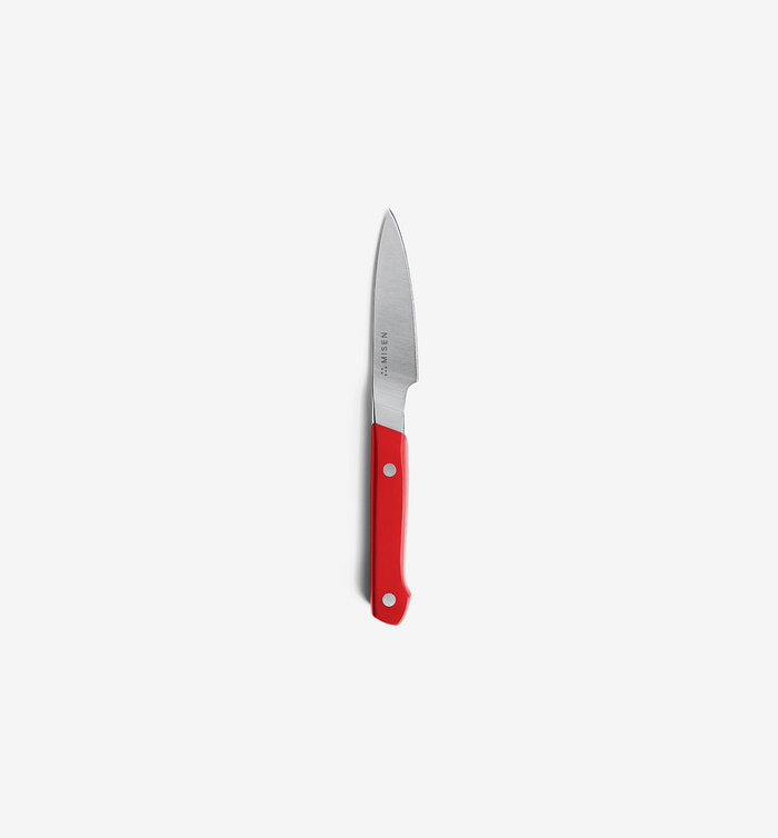 Misen paring knife with red handle and stainless steel blade