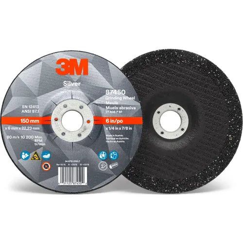3M™ Silver Depressed Center Grinding Wheel, 6" x 1/4" x 7/8" T27, Ceramic Grain, 36 Grit