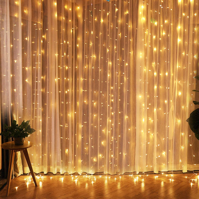 3M/10ft 300LED Warm White Starry Fairy String Curtain Light Wall Plug-in Waterproof Outdoor