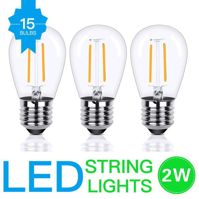 48ft LED 15x S14 Bulbs Globe String Lights Commercial Grade Patio Outdoor Garden