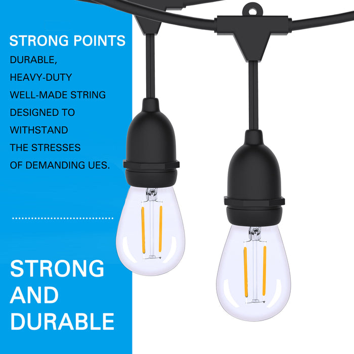 48ft LED 15x S14 Bulbs Globe String Lights Commercial Grade Patio Outdoor Garden