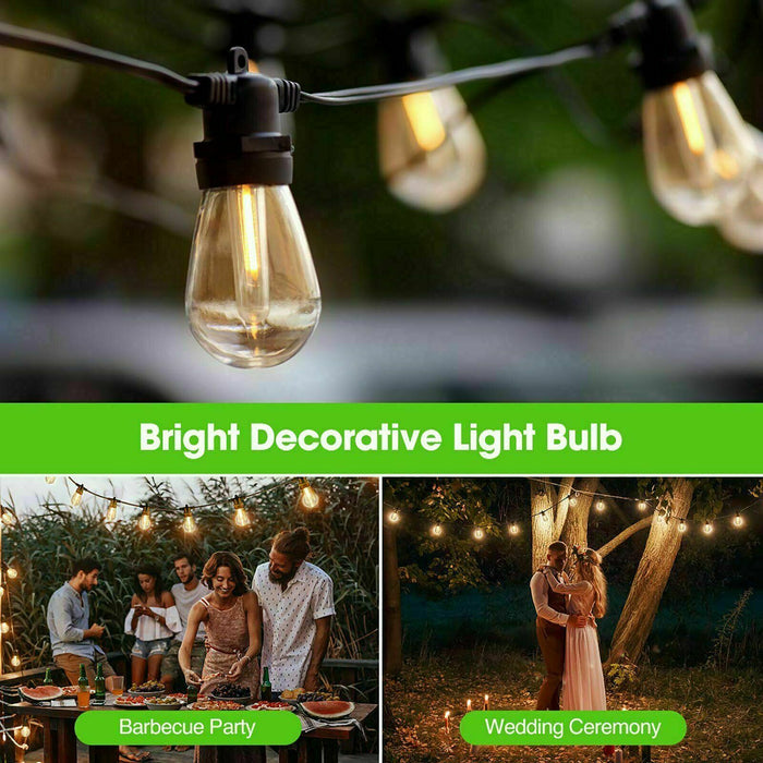 48ft LED 15x S14 Bulbs Globe String Lights Commercial Grade Patio Outdoor Garden