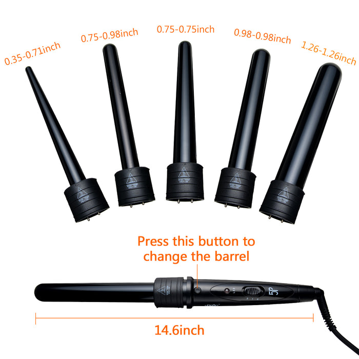 5 IN 1 Curling Iron Wand Set Hair Curler Set w/ 5 Interchangeable Barrels Roller