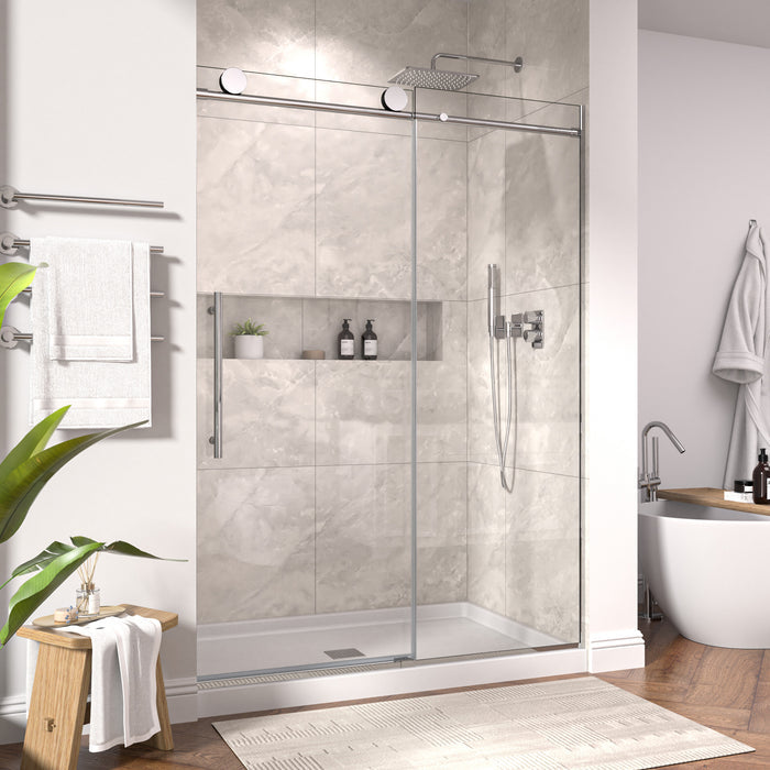 54 In. W X 74 In. H Single Sliding Frameless Shower Door In Chrome With Clear 5/16 In. Glass ARO-TT03-5474