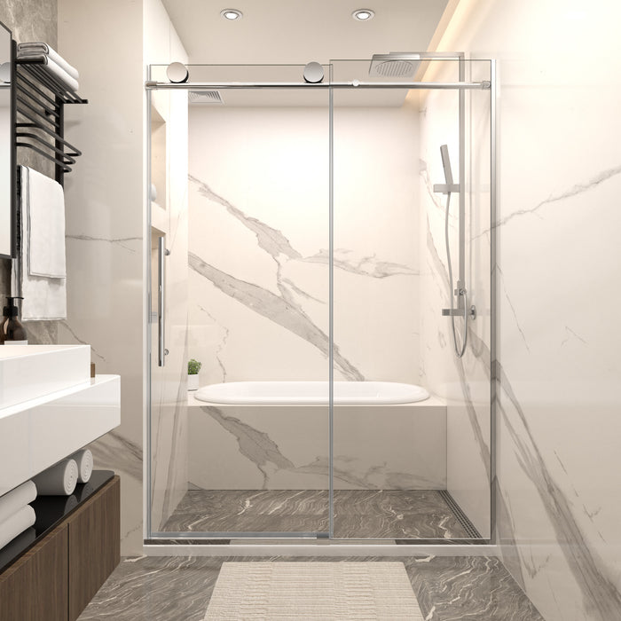54 In. W X 74 In. H Single Sliding Frameless Shower Door In Chrome With Clear 5/16 In. Glass ARO-TT03-5474
