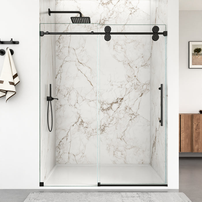 56"-60"W x 72"H Frameless Single Sliding Shower Door – 5/16" (8mm) Clear Tempered Glass, Bypass Design