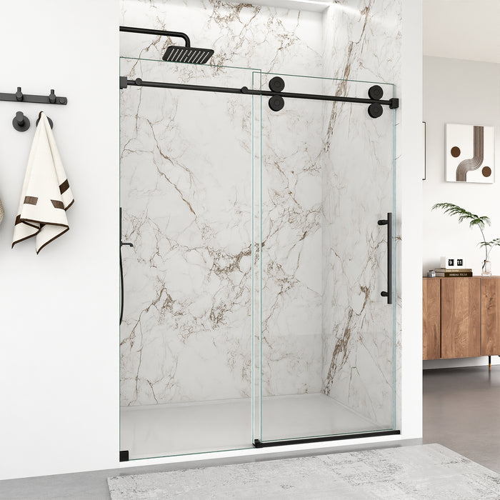 56"-60"W x 72"H Frameless Single Sliding Shower Door – 5/16" (8mm) Clear Tempered Glass, Bypass Design