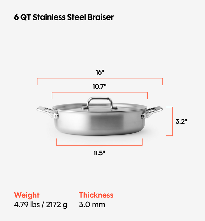 6 QT Stainless Steel Braiser