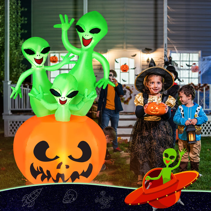 6FT Halloween Inflatable Pumpkin Alien Blow Up Decor with Built-in LED Lights Outdoor