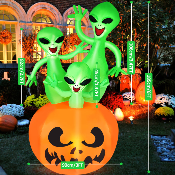 6FT Halloween Inflatable Pumpkin Alien Blow Up Decor with Built-in LED Lights Outdoor