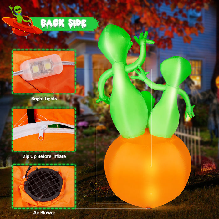6FT Halloween Inflatable Pumpkin Alien Blow Up Decor with Built-in LED Lights Outdoor