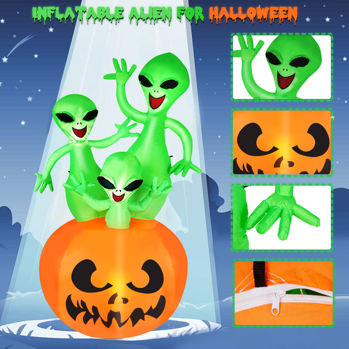 6FT Halloween Inflatable Pumpkin Alien Blow Up Decor with Built-in LED Lights Outdoor