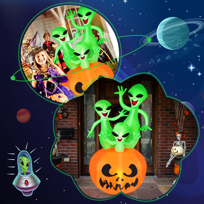 6FT Halloween Inflatable Pumpkin Alien Blow Up Decor with Built-in LED Lights Outdoor