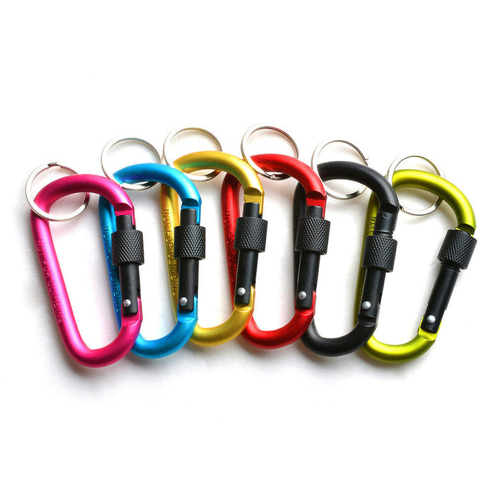 6pcs D-Ring Screw Locking Carabiner Hook Clip Aluminum Camping Keychain